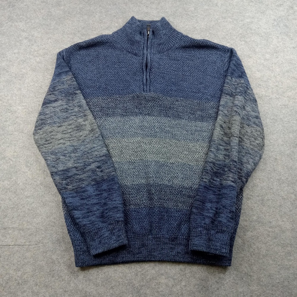 Alan Flusser Sweater Mens Large Blue Half Zip Mock Neck Cotton Knit Ombre